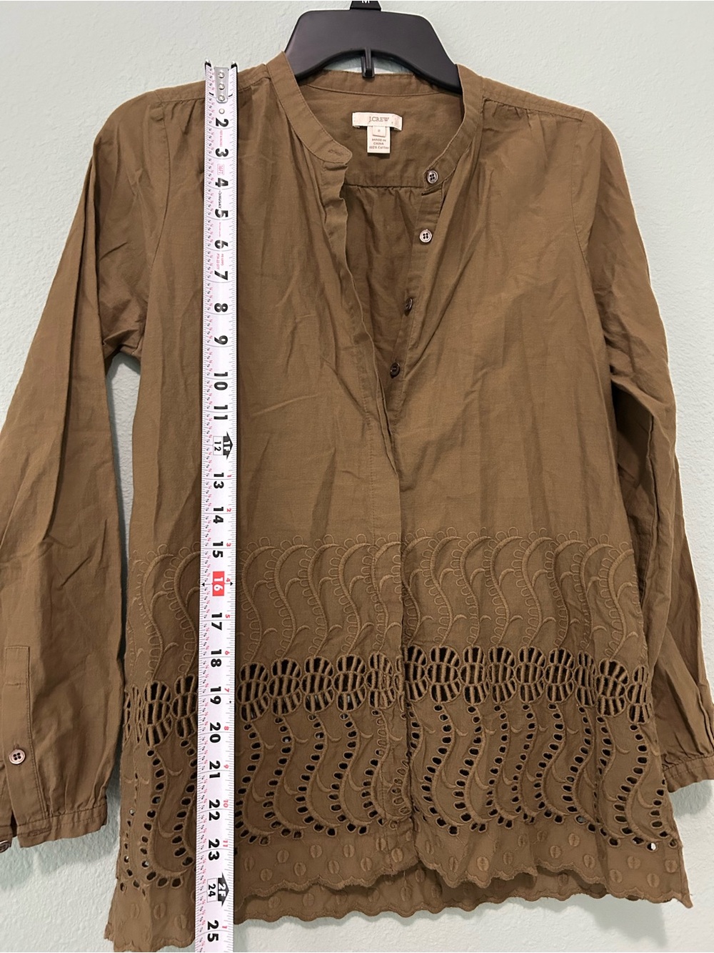 J. Crew Brown Eyelet Hem Button-Down Shirt - Picture 3 of 7